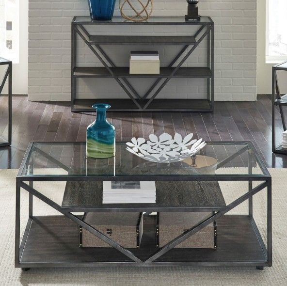 Liberty Furniture Arista Glass Top Cocktail Table with Cobblestone Brown/Gray Base-1