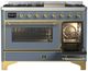 Ilve® Majestic III 48" Blue Gray Pro Style Dual Fuel Liquid Propane Range with Triple Glass Door and Brass Trim-3