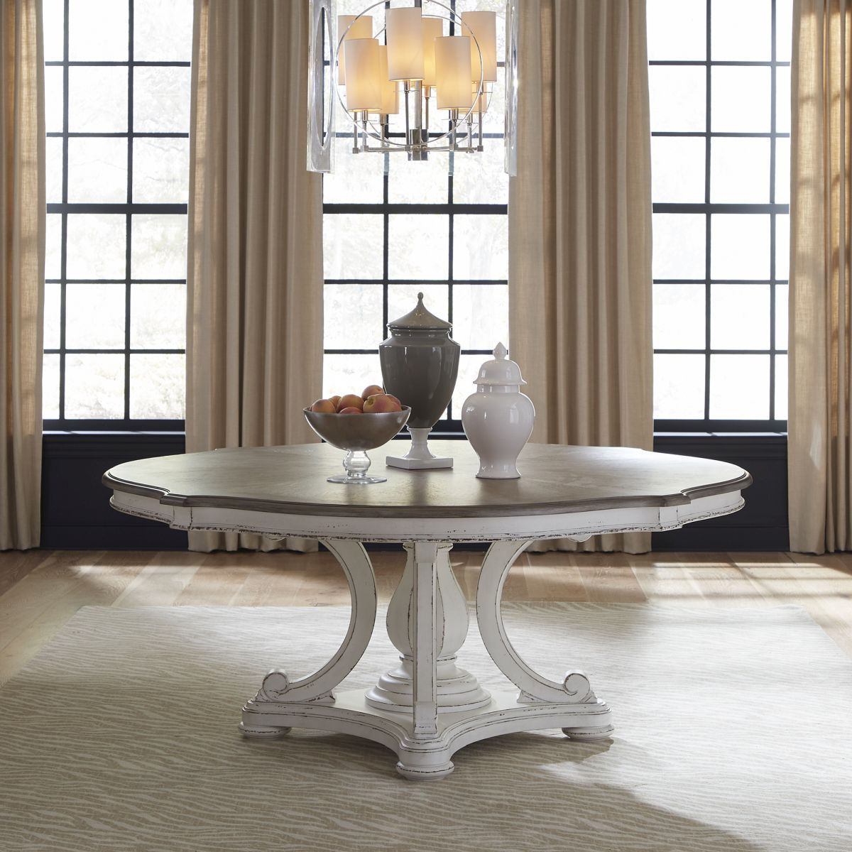 Liberty Furniture Magnolia Manor Weathered Bark Dining Table with Antique White Base Woods Household