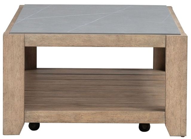 Liberty Furniture Millstone Gray Cocktail Table with Nutmeg Base-3