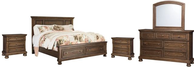 Signature Design by Ashley® Flynnter 5-Piece Medium Brown California King Storage Panel Bed Set-0