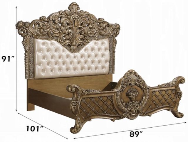ACME Furniture Constantine Brown/Light Gold Eastern King Upholstered Panel Bed-2