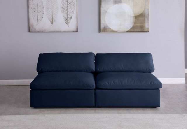 Meridian Furniture Serene Navy Linen Fabric Deluxe Cloud Modular Armless Sofa-3