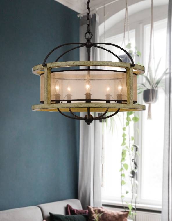 Cal® Lighting & Accessories Palencia 5-Light Distressed Oak Round Chandelier-3