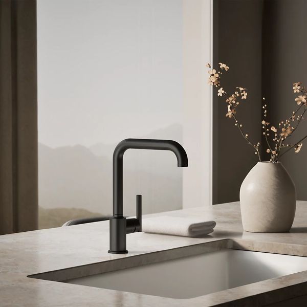 KOHLER® Purist® Matte Black Single-Handle Kitchen Sink Faucet-1