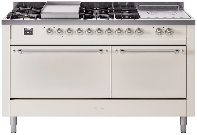 Ilve® Nostalgie II Series 60" Antique White Pro Style Dual Fuel Range-0