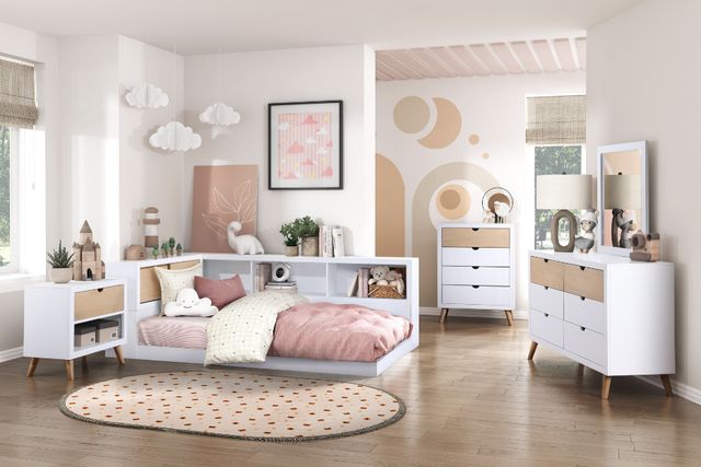 Homelegance® Asker Natural/White Twin Bookcase Corner Bed-1
