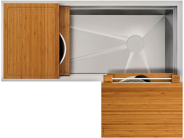 The Galley® Natural Golden Bamboo Ideal Corner Workstation 4X3C with Five Tool Culinary Kit-0
