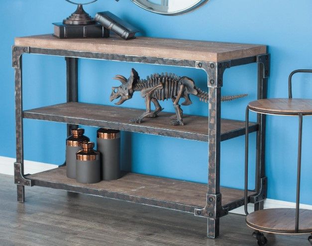 Deco Marche Brown Console Table with Black Base-3