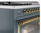 Ilve® Nostalgie II Noblesse 48'' Blue Gray Pro Style Dual Fuel Range with Brass Trim-4