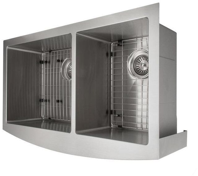 ZLINE Courchevel 36" Satin Stainless Steel Farmhouse Apron Mount Double Bowl Kitchen Sink with Bottom Grid-3