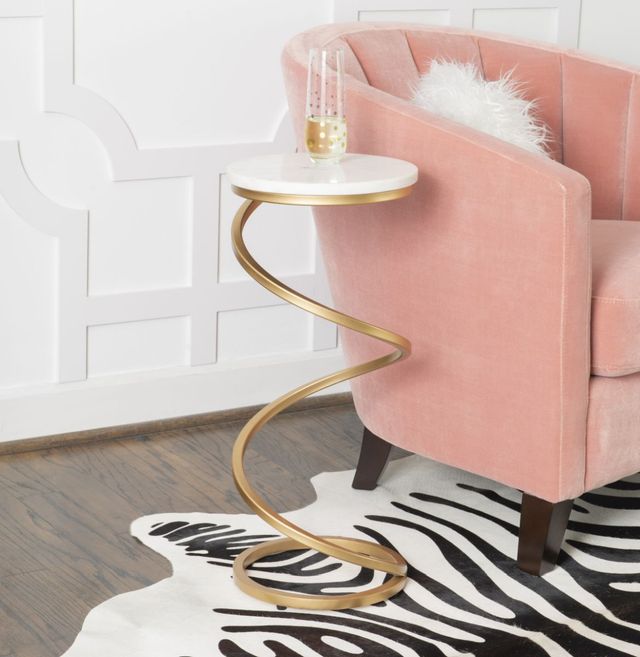 Powell® Gigi White Spiral Drink Table with Gold Base-4