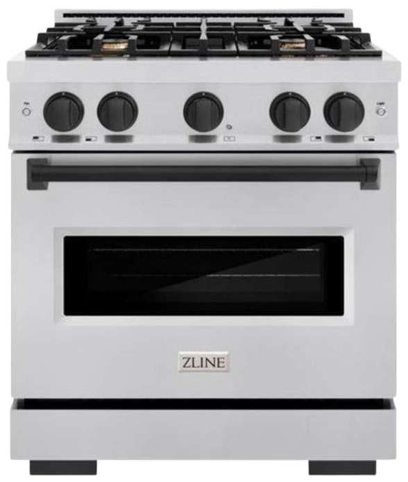 ZLINE Classic Series Autograph Edition 30" Stainless Steel Pro Style Dual Fuel Range with Matte Black Accents-0
