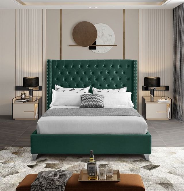Meridian Furniture Aiden Green Velvet Full Bed-2
