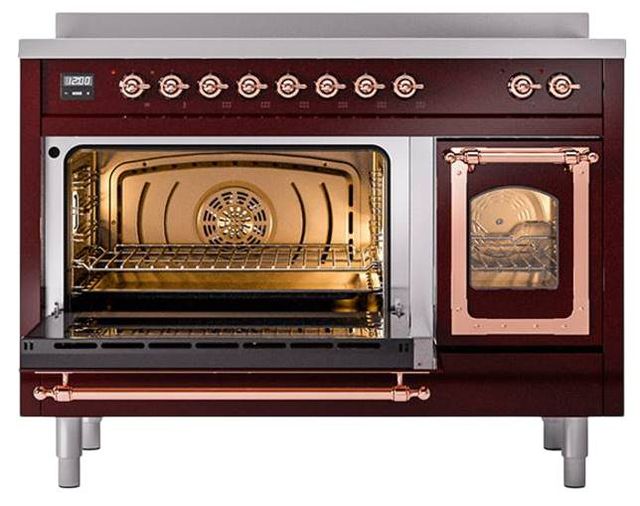 Ilve® Nostalgie II Noblesse 48'' Burgundy Pro Style Induction Range with Copper Trim-3