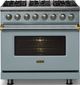 Viking® 5 Series 36" Novembery Sky Pro Style Dual Fuel (NG) Range with Brushed Brass Trim-2