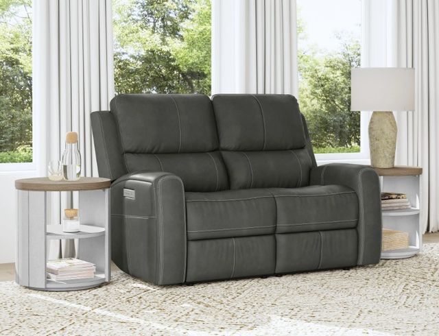 Flexsteel® Linden Charcoal Leather Power Reclining Loveseat with Power Headrests and Lumbar-2