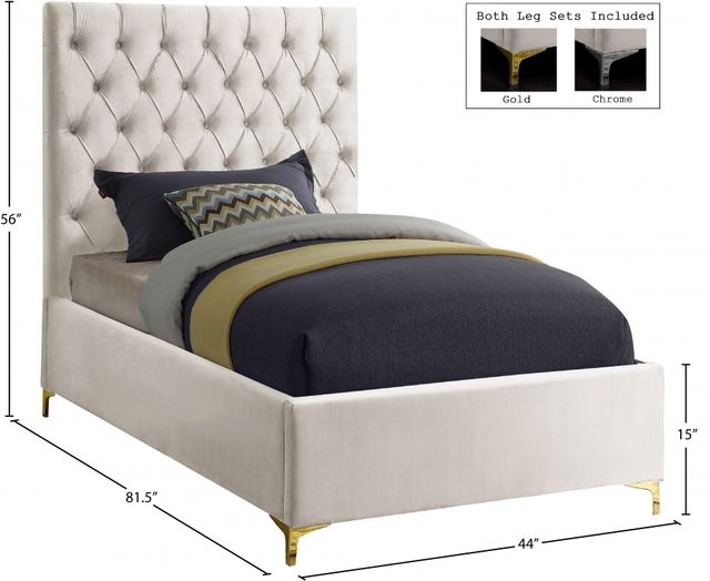 Meridian Furniture Cruz Cream Velvet Twin Upholstered Panel Bed-2