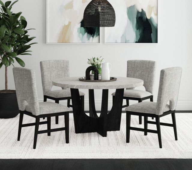 Elements International Oregon 5-Piece Gray Marble Top Dining Set with Black Base-1