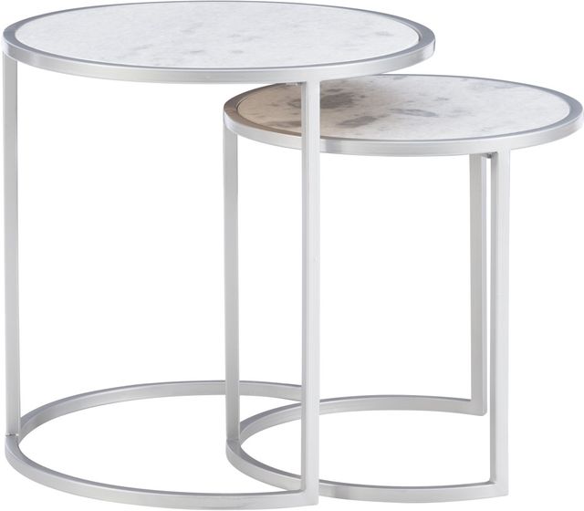 Powell® Fraya Gray/White Marble Top Nesting Table Set with Matte Silver Base-4