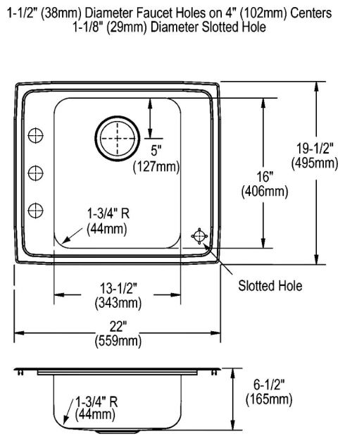 Elkay Lustertone® Classic Lustrous Satin Stainless Steel 22" x 20" x 7" Single Bowl Drop-in Classroom ADA Sink Kit-1