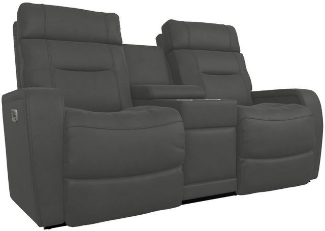 La-Z-Boy® Baron Blue Grey Leather Power Wall Reclining Loveseat with Console and Headrest-0
