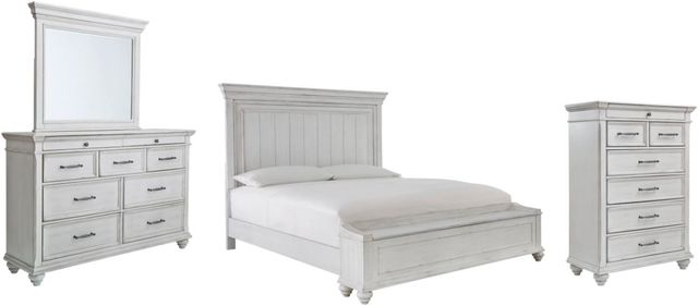 Benchcraft® Kanwyn 4-Piece Whitewash King Panel Storage Bed Set-0
