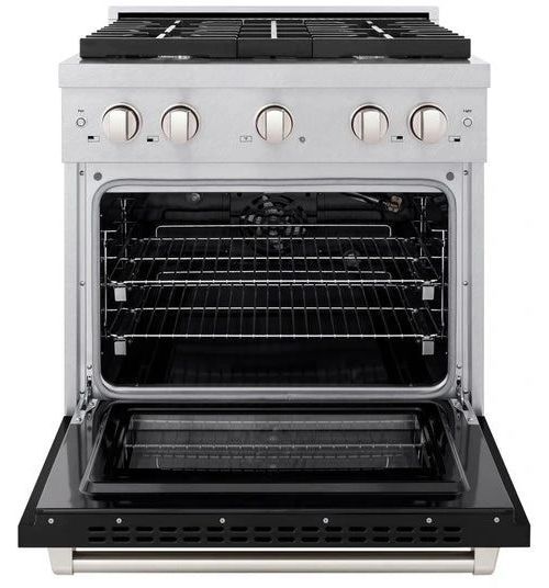 ZLINE 30" Satin Stainless Steel Pro Style Gas Range with Black Matte Door-1
