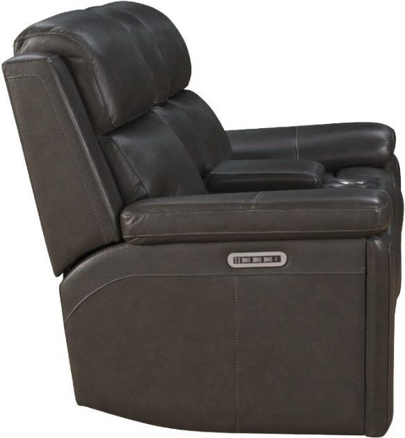 BarcaLounger® Leon Matteo Smokey Gray Leather Power Reclining Loveseat-3