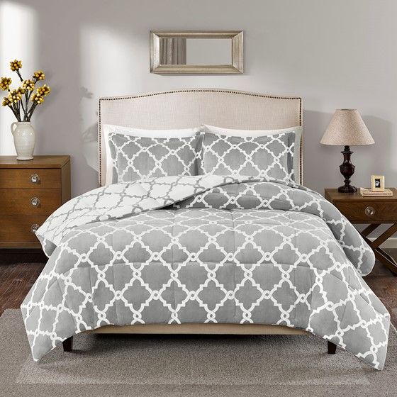 Olliix by True North by Sleep Philosophy Peyton Grey Full/Queen Polyester Microvelour Printed Reversible Plush Comforter Mini Set-0