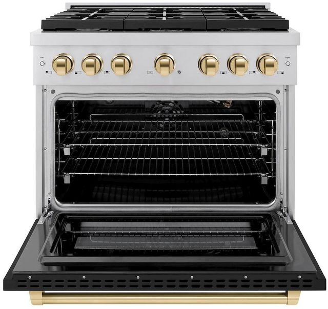 ZLINE Autograph Edition Paramount 36" Stainless Steel Pro Style Gas Range with Black Matte Door and Polished Gold Accents-1