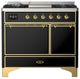 Ilve® Majestic III 40" Glossy Black Pro Style Dual Fuel Liquid Propane Range with Solid Door and Brass Trim-0