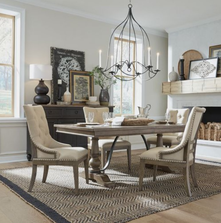 Farmhouse trestle dining table set discount