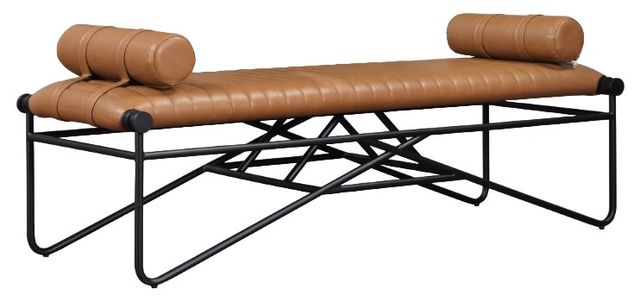 Meridian Furniture Gatsby Cognac/Matte Black Vegan Leather Bench-0