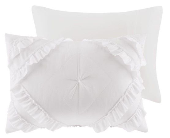 Olliix by Intelligent Design Kacie White Twin/Twin XL Solid Coverlet with Tufted Diamond Ruffles Set-1