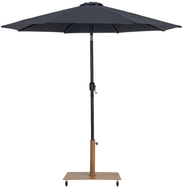 Meridian Furniture Fiji Black/Matte Black/Teak Aluminum Outdoor Patio Umbrella and Base-0