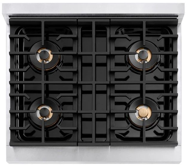 ZLINE Autograph Edition Paramount 30" 4.2 Cu. Ft. Satin Stainless Steel Gas Range with 4 Burner DuoPro™ Cooktop, Convection Gas Oven, White Matte Door and Champagne Bronze Accents-2