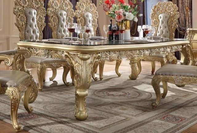 ACME Furniture Cabriole Glass Top Rectangular Dining Table with Gold Base-3