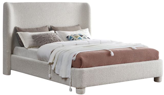 Meridian Furniture Penny Cream Queen Boucle Fabric Upholstered Panel Bed-0