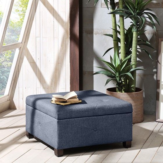 Olliix by Madison Park Aspen Blue Ottoman-3