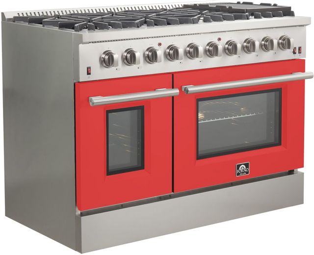 FORNO® Galiano 48" Stainless Steel Pro Style Gas Range with Red Door-1