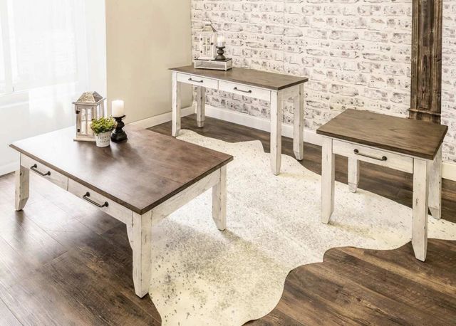 Steve Silver Co. Bear Creek Honey Smoke Sofa Table with White Base-1