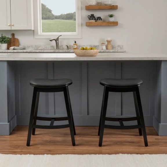 Linon Cappy 2-Piece Black Upholstered Counter Stool Set-1