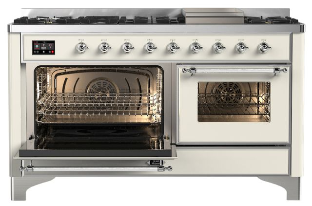 Ilve® Majestic III 60" Antique White Pro Style Dual Fuel Natural Gas Range with Triple Glass Door and Chrome Trim-3