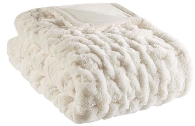 Olliix by Madison Park Ruched Fur Ivory 50"x60" Throw-0