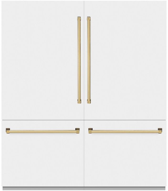 ZLINE Autograph Edition 72" 39.6 Cu. Ft. White Matte Built-In French Door Refrigerator with Water Dispensers, Ice Makers, and Polished Gold Accents-0