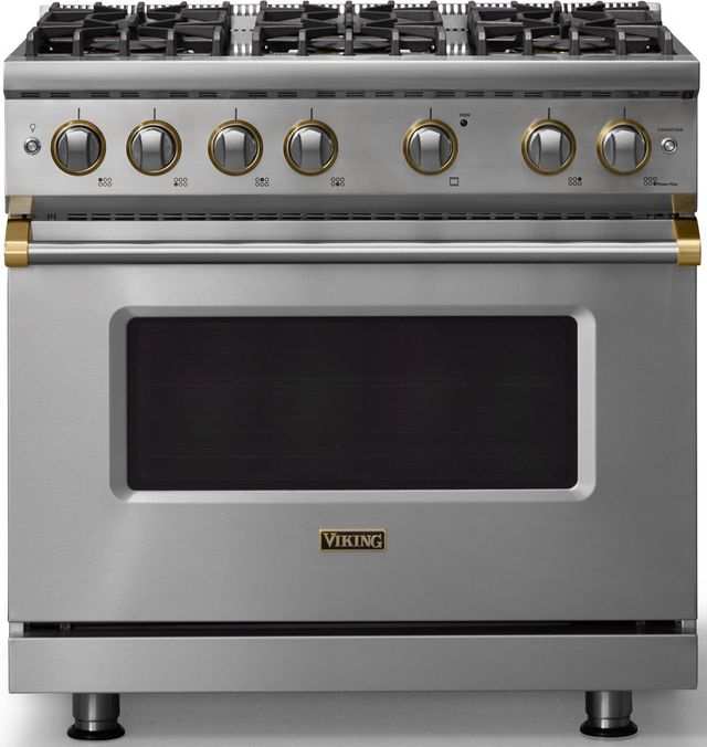 Viking® 5 Series 36" Stainless Steel Pro Style Gas (LP) Range with Brushed Brass Trim-0