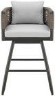 Armen Living Alegria 2-Piece Gray Aluminum/Rope Outdoor Swivel Counter Stool Set-3