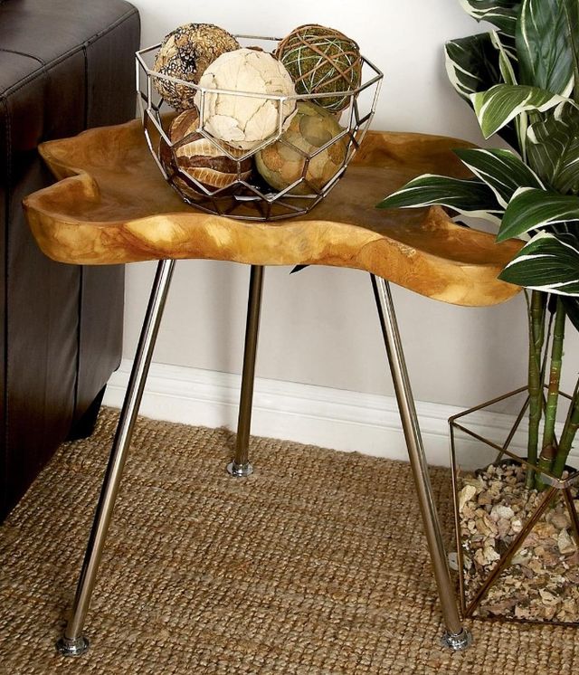 Deco Marche Brown Accent Table with Silver Base-3