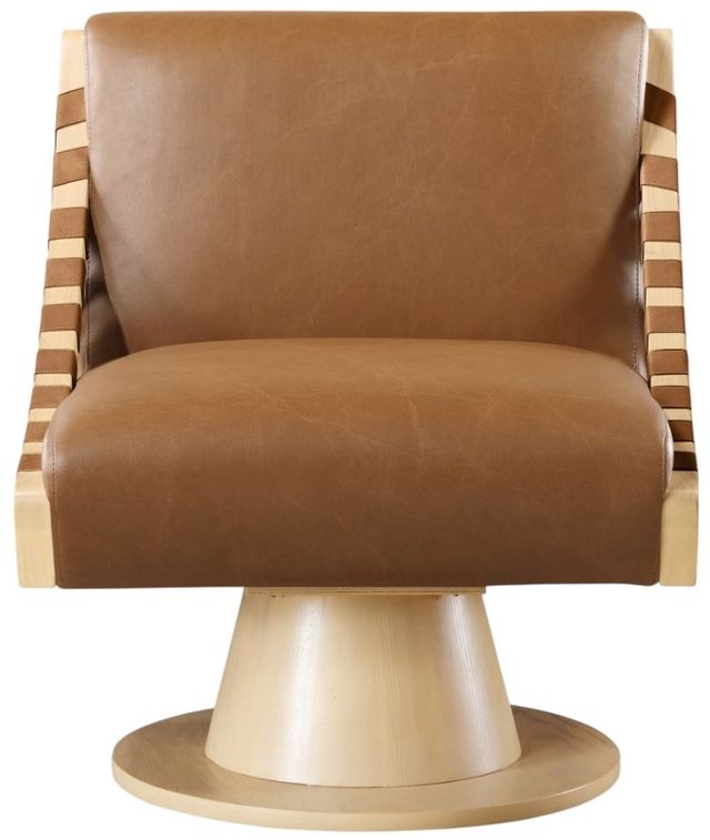 Meridian Furniture Millwin Cognac/Natural Vegan Leather Swivel Accent Chair-1